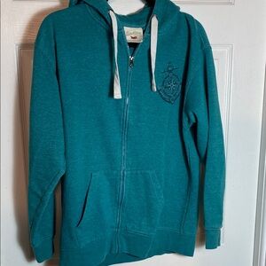 Teal Zip-Up Hoodie with Nautical Crest Size L